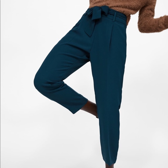 Zara Pants - NWT Zara Emerald Aqua Paperbag Waist Skinny Pants